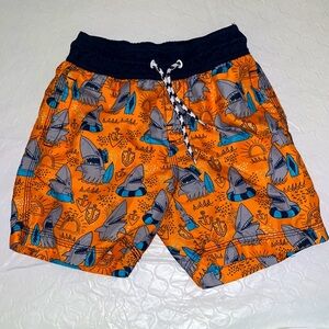 Gymboree shark print orange and blue multicolor lined swim trunks 4